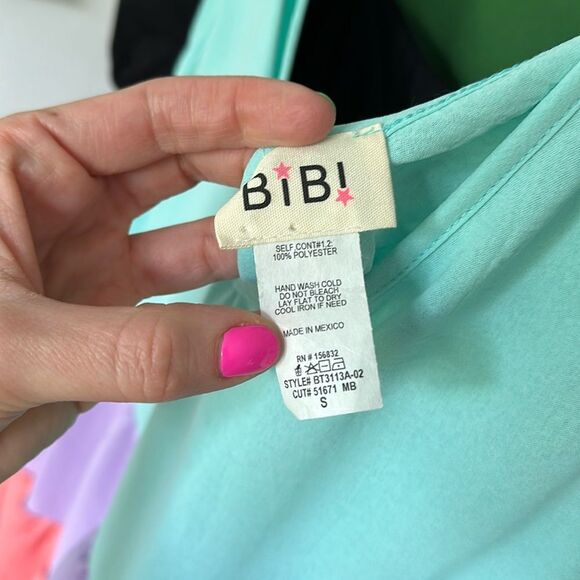 BiBi Purple Peach & Aqua Blue Color Block Tiered Tie Shoulder Boho Tank - Picture 4 of 5